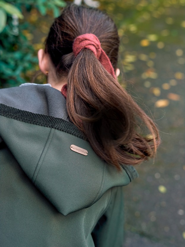 Hooded coat with corduroy details