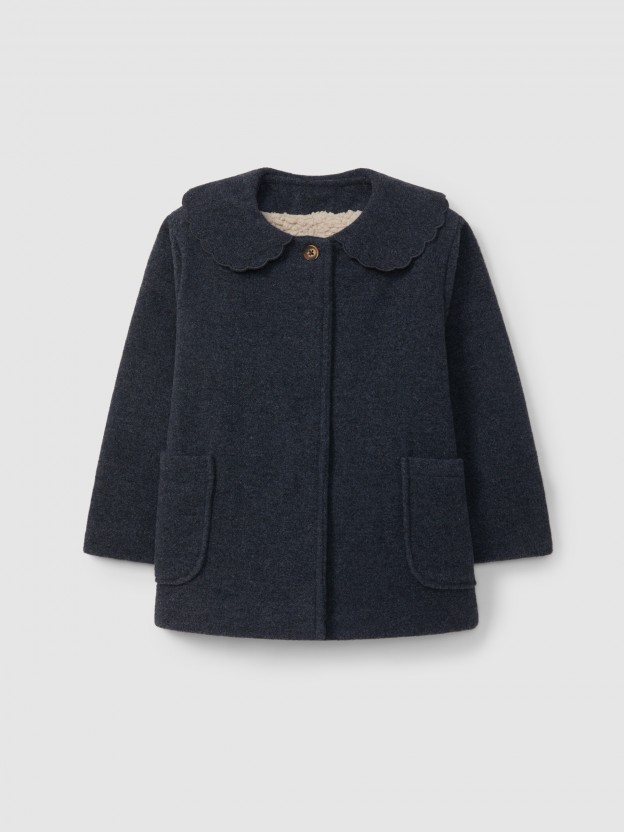 Overcoat ruched detail collar and pockets