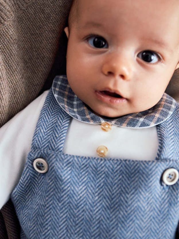 Bodysuit with round collar in check fabric