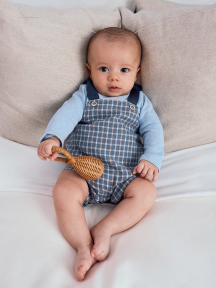 Two-in-one check and piqu romper