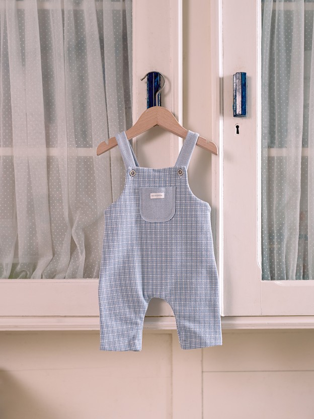 Jacquard knit dungarees with tattersall with pocket