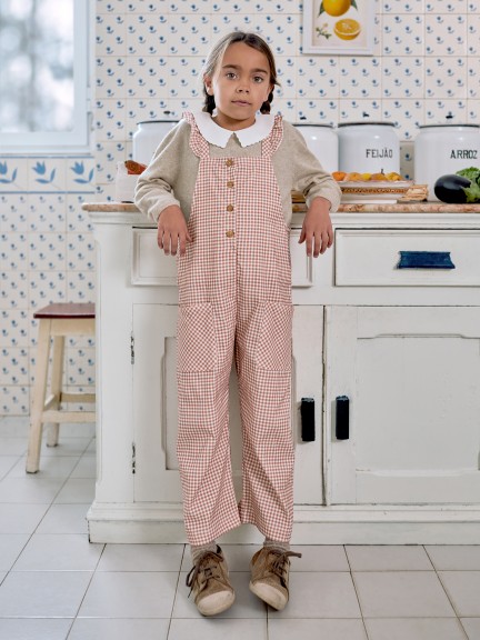 Dungarees vichy check and ruffled detail