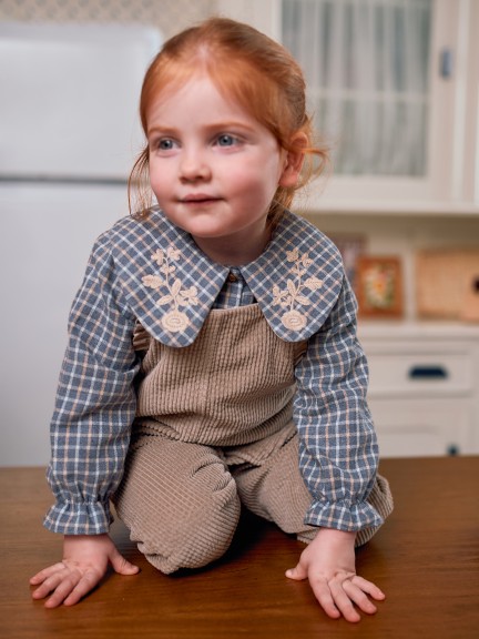 Blouse check wool yarn embroidery
