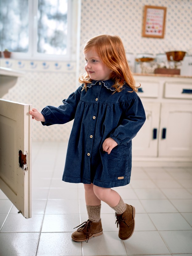 Corduroy dress with embroidered detail on the collar