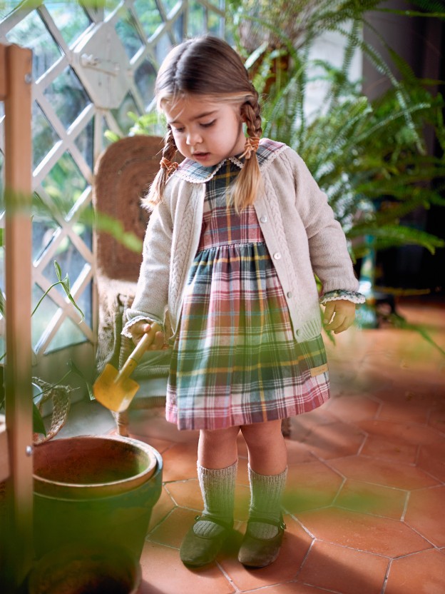 Check flannel dress with lace details
