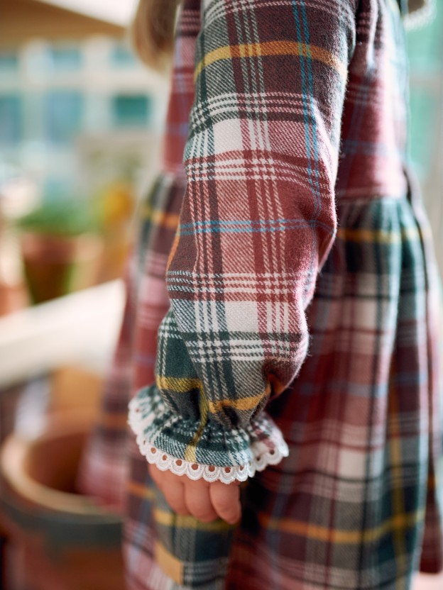 Check flannel dress with lace details