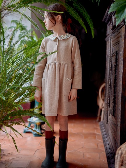Herringbone knit dress with fabric details