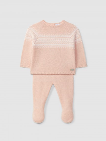 Knitted jacquard two-piece romper