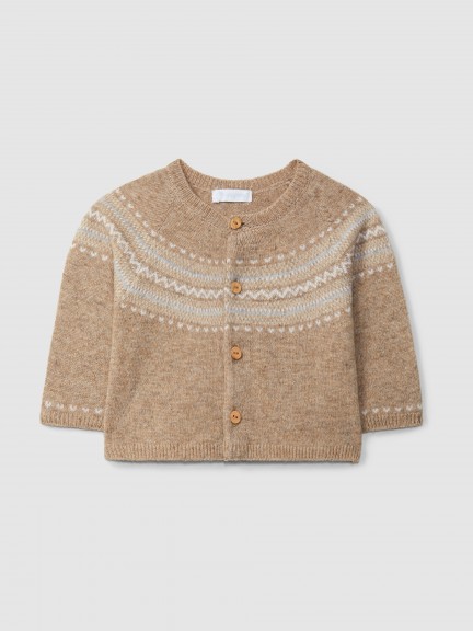 Jacquard knitted cardigan crew neck