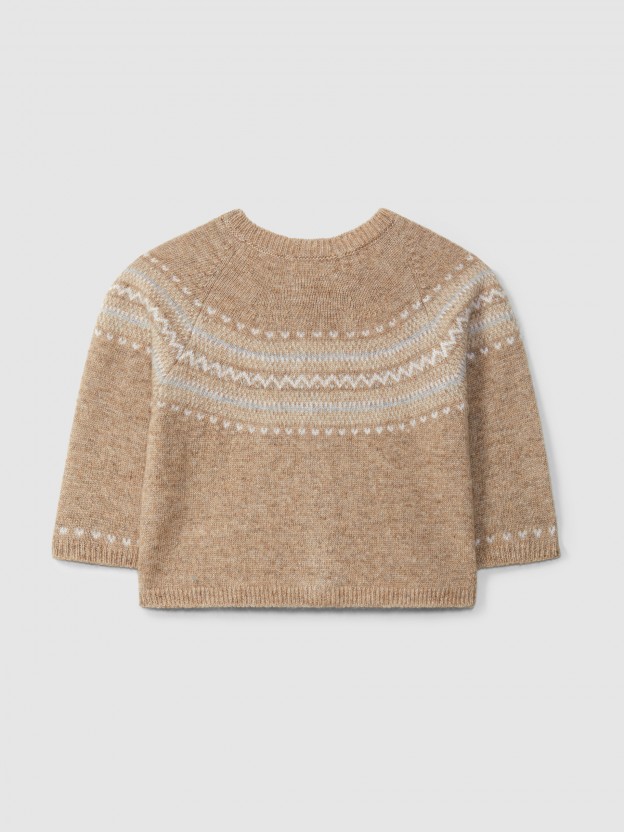 Casaco tricotado deconte redondo jacquard